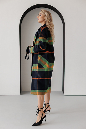 2 Пальто женское демисезонное 20550Р (клетка зеленый+желтый)