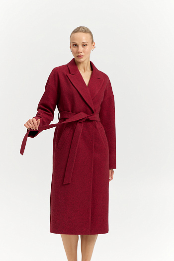 6 Пальто женское демисезонное 26820 (бордовый/ёлочка)