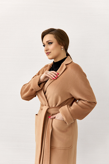 2 Пальто женское демисезонное 24715 (кэмел/ворсовая ткань)