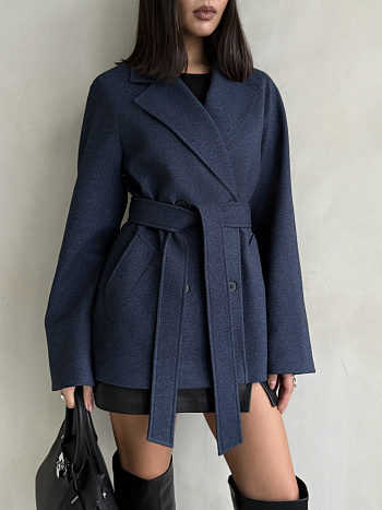 Пальто женское демисезонное 27220 (синий/ёлочка)