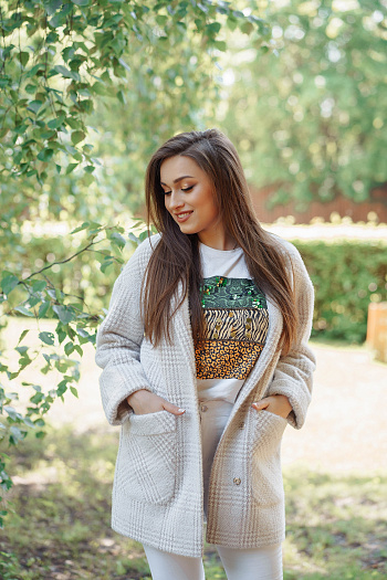 2 Пальто женское демисезонное 22520  (пудра/клетка) 