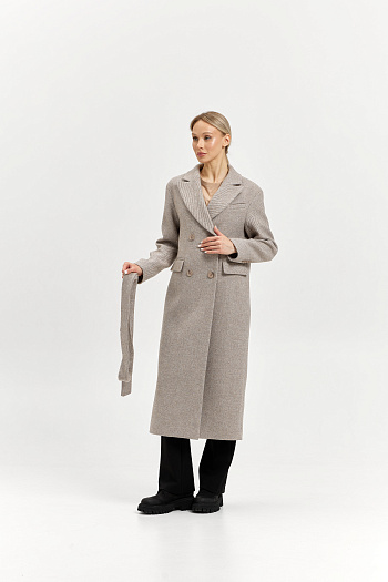 2 Пальто женское демисезонное 26102 (бежевый/диагональ)
