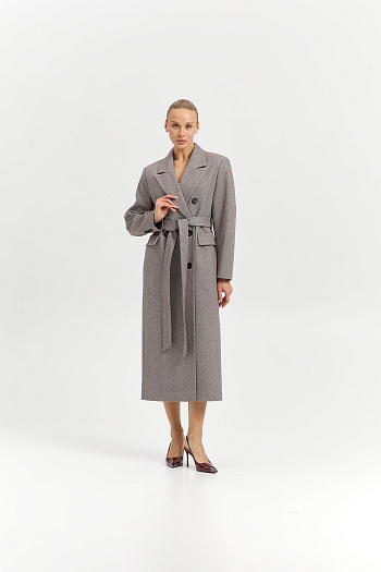 2 Пальто женское демисезонное 26326 (коричневый/ёлочка)