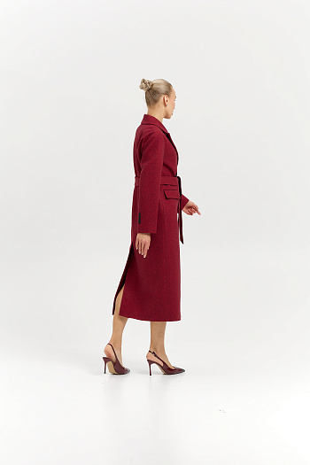 4 Пальто женское демисезонное 26102 (бордовый/ёлочка)