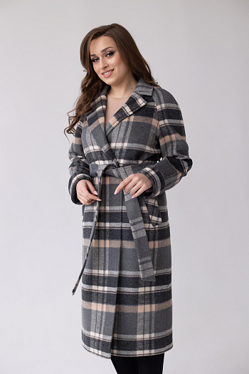 3 Пальто женское демисезонное 22555 (клетка серый+беж)