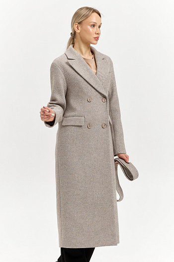6 Пальто женское демисезонное 26102 (бежевый/диагональ)