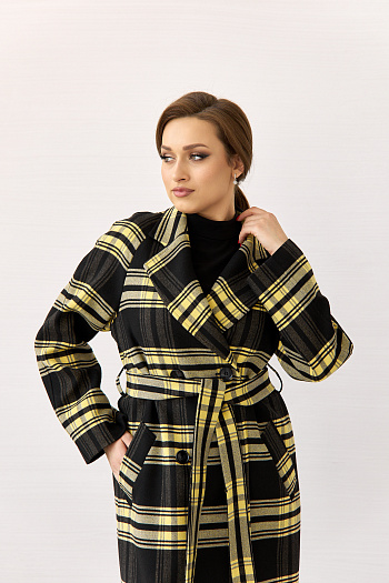 4 Пальто женское демисезонное 23220 (клетка черно-желтая)