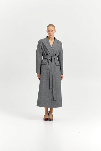 2 Пальто женское демисезонное 26830 (пепельный/ёлочка)