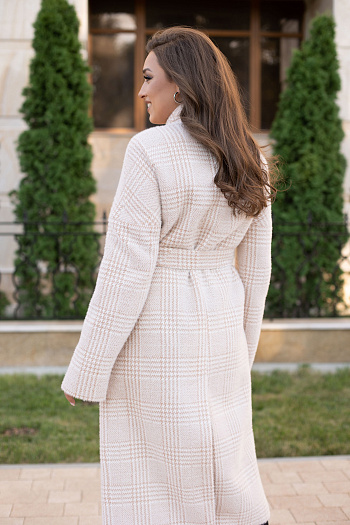 2 Пальто женское демисезонное 22101 (беж./клетка)