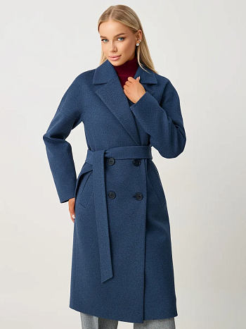 Пальто женское демисезонное 22971 (синий/ёлочка)