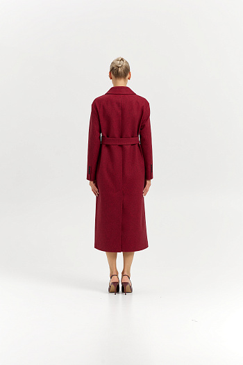 3 Пальто женское демисезонное 26102 (бордовый/ёлочка)