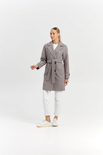 2 Пальто женское демисезонное 22970 (коричневый/ёлочка)