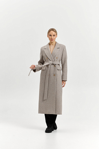 6 Пальто женское демисезонное 26326 (бежевый/диагональ)