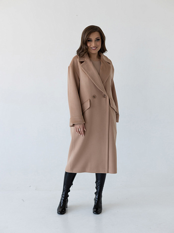 2 Пальто женское демисезонное 24710 кэмел/ворсовая ткань