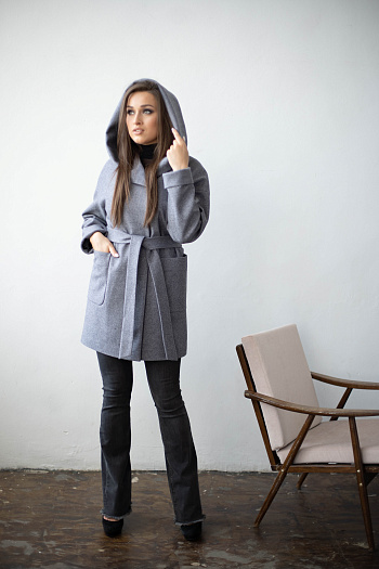 3 Пальто женское демисезонное 22450  (серый/рубчик) 