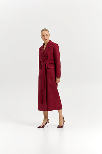 2 Пальто женское демисезонное 26326 (бордовый/ёлочка)