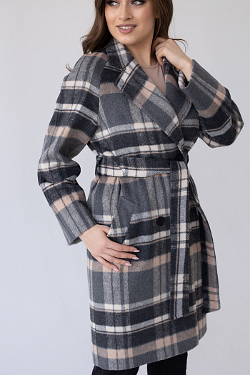 3 Пальто женское демисезонное 23220 (клетка серый+беж)