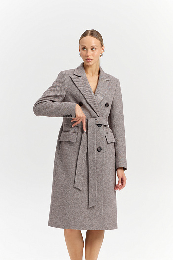 6 Пальто женское демисезонное 25775 (коричневый/ёлочка)