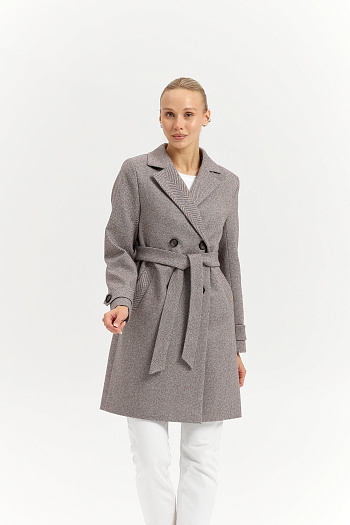 6 Пальто женское демисезонное 25570 (коричневый/ёлочка)