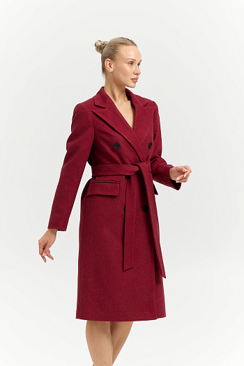 7 Пальто женское демисезонное 25775 (бордовый/ёлочка)