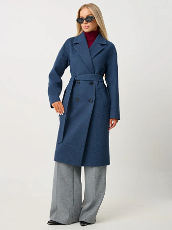 2 Пальто женское демисезонное 22971 (синий/ёлочка)