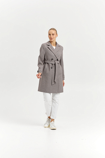 2 Пальто женское демисезонное 25570 (коричневый/ёлочка)