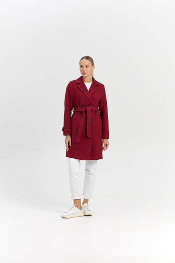 2 Пальто женское демисезонное 25570 (бордовый/ёлочка)