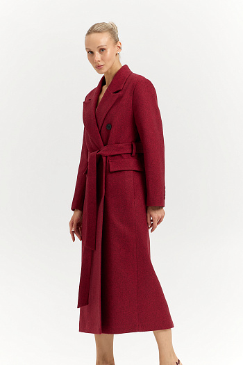5 Пальто женское демисезонное 26326 (бордовый/ёлочка)
