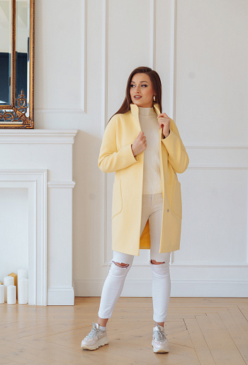 3 Пальто женское демисезонное 19101/пояс  (лимон) 