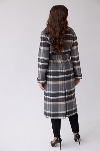 2 Пальто женское демисезонное 22555 (клетка серый+беж)