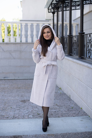 4 Пальто женское демисезонное 22950  (пудра/клетка) 