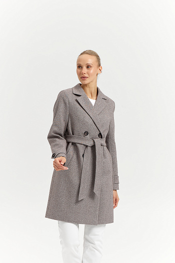 5 Пальто женское демисезонное 25570 (коричневый/ёлочка)