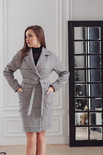 2 Пальто женское демисезонное 22400  (клетка michel) 