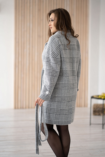 2 Пальто женское демисезонное 22970 (серый/клетка)
