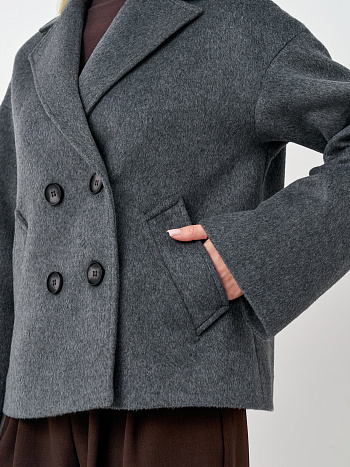 6 Пальто женское демисезонное 27332 (серый ворсовый)