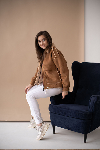 3 Дублёнка женская демисезонная  22770 (кэмел)