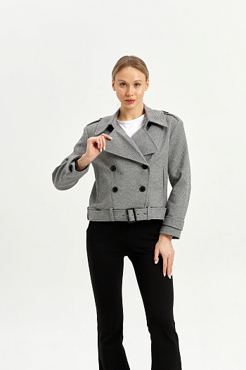 5 Полупальто женское демисезонное 25999 (серый/ёлочка)