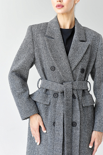 2 Пальто женское демисезонное 26326 (черно-белый/ёлочка)