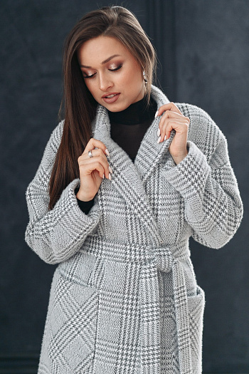 2 Пальто женское демисезонное 25550 (серый/клетка)