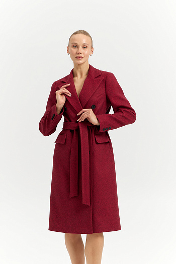 8 Пальто женское демисезонное 25775 (бордовый/ёлочка)