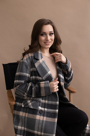 2 Пальто женское демисезонное 24102 (клетка серый+беж)