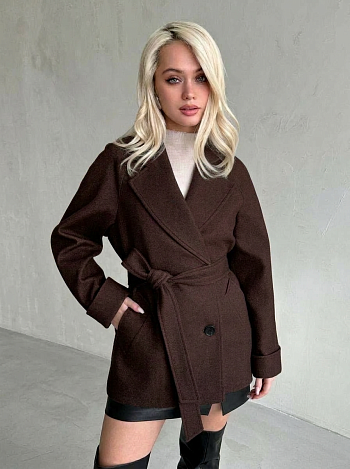 Пальто женское демисезонное 27220 (шоколад/ёлочка)