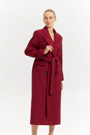 3 Пальто женское демисезонное 26326 (бордовый/ёлочка)