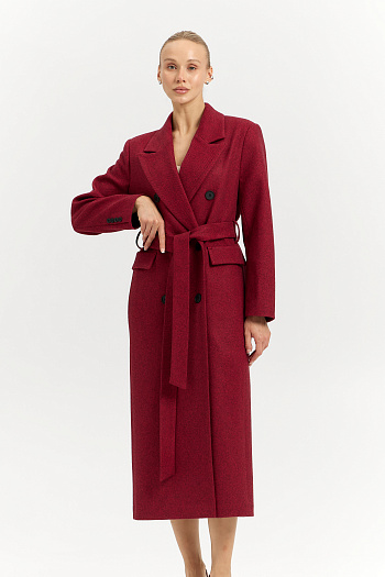 3 Пальто женское демисезонное 26326 (бордовый/ёлочка)