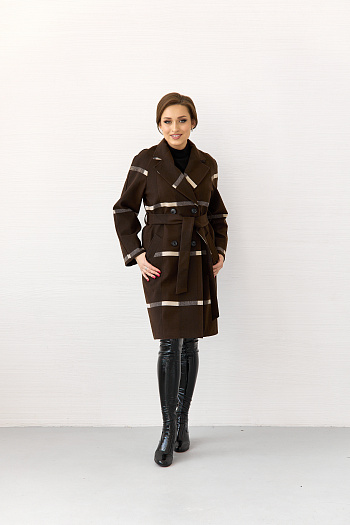 4 Пальто женское демисезонное 23220 (клетка (корич/бел))