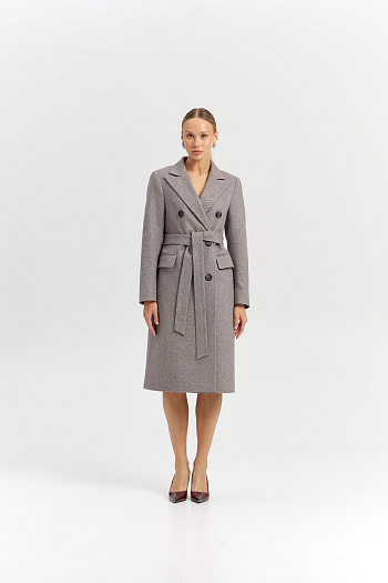 2 Пальто женское демисезонное 25775 (коричневый/ёлочка)