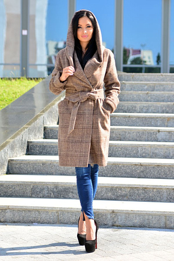 3 Пальто 18910  (клетка (корич/бел)) 