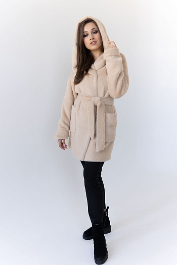 2 Пальто женское демисезонное 22450 (беж/тедди)