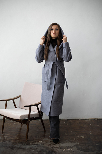 2 Пальто женское демисезонное 22950  (серый/рубчик) 