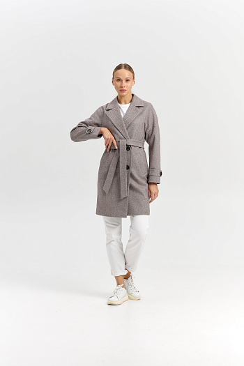 3 Пальто женское демисезонное 22970 (коричневый/ёлочка)